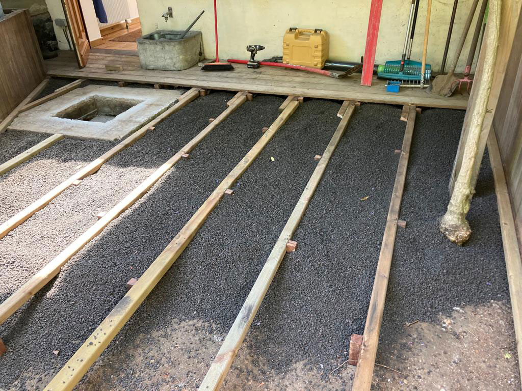 plaatsing van argexparels onder terras